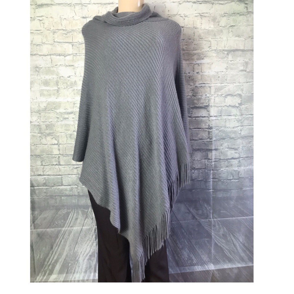 COPY - Apt 9 gray poncho with fringe bottom